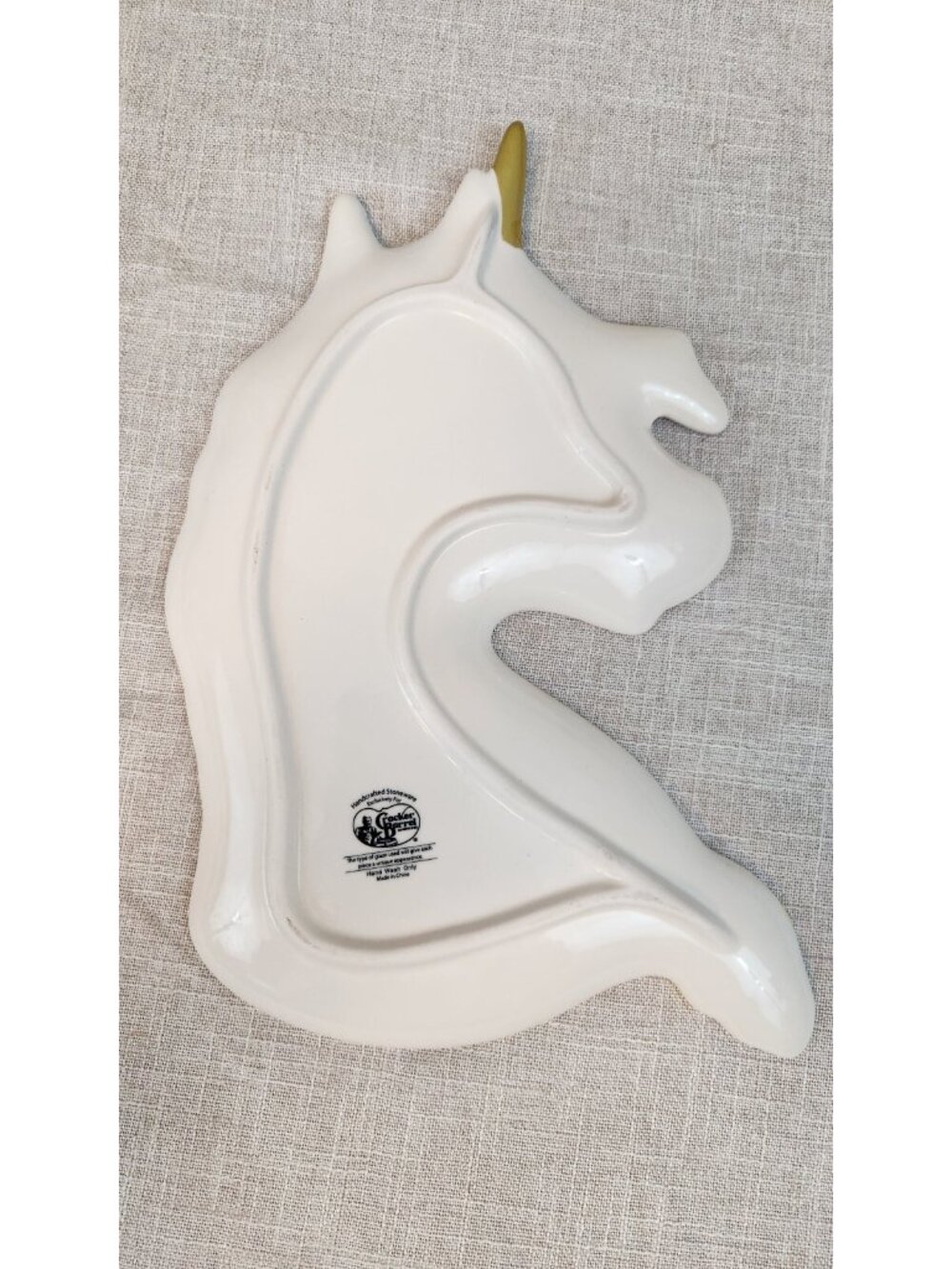 Ceramic Unicorn Cookie Plate Color Mane Gold Look Horn Cracker Barrel 12"L x 7" - Picture 6 of 6